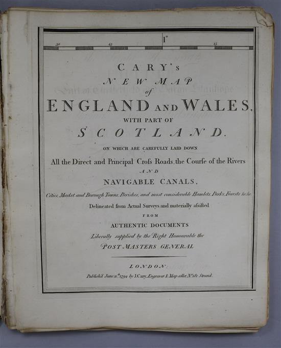 Cary, John - New Map of England and Wales, quarto, calf torn and spine split, some pages loose, lacking some plates,